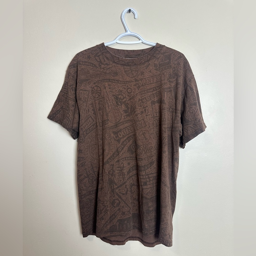 Tultex Size L Brown Graphic Short Sleeve Tee
